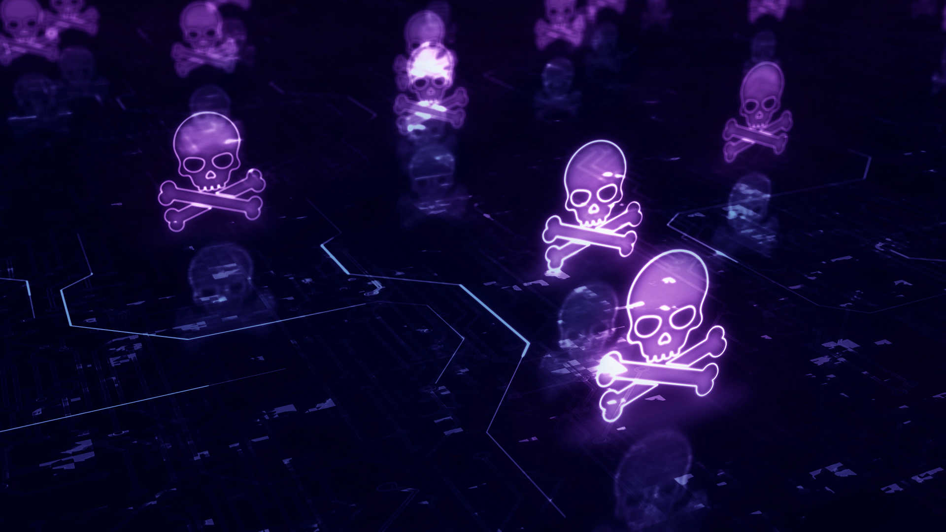 skulls and cross bones on computer board background