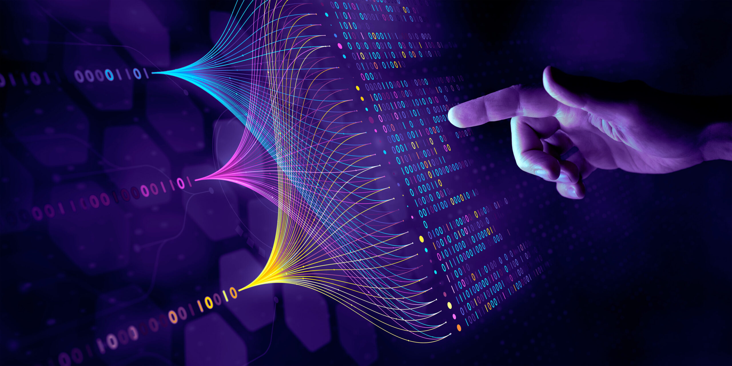 Data scientist querying, analyzing and visualizing complex set on virtual screen.